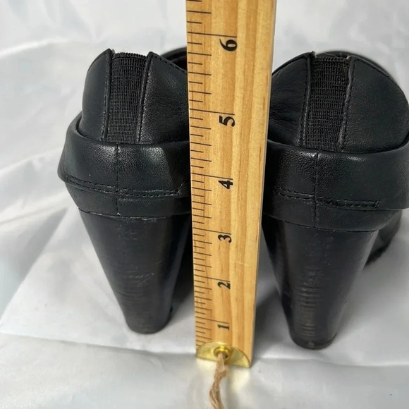 BIVIEL Wedge Booties Black Almond Toe Cuff Leather Textured Rubber Sole Size 37 - Picture 11 of 12